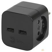 ЭРА Б0049535 Разветвитель электрический SP-2-USB-B на 2 розетки 220V + 2xUSB 2400mA, без заземл 10А (черный)